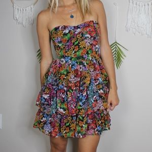 Forever 21 Boho Strapless Flower Ruffle Dress